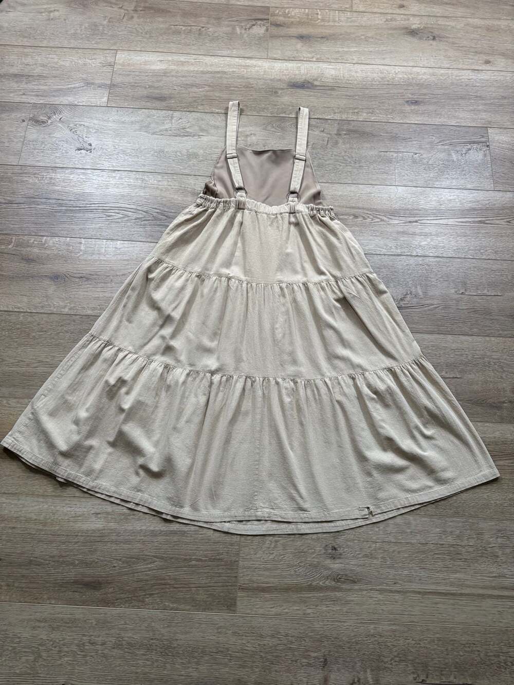 Polagram Beige Tiered Midi Pinafore Dress with Pockets - Picture 12 of 15